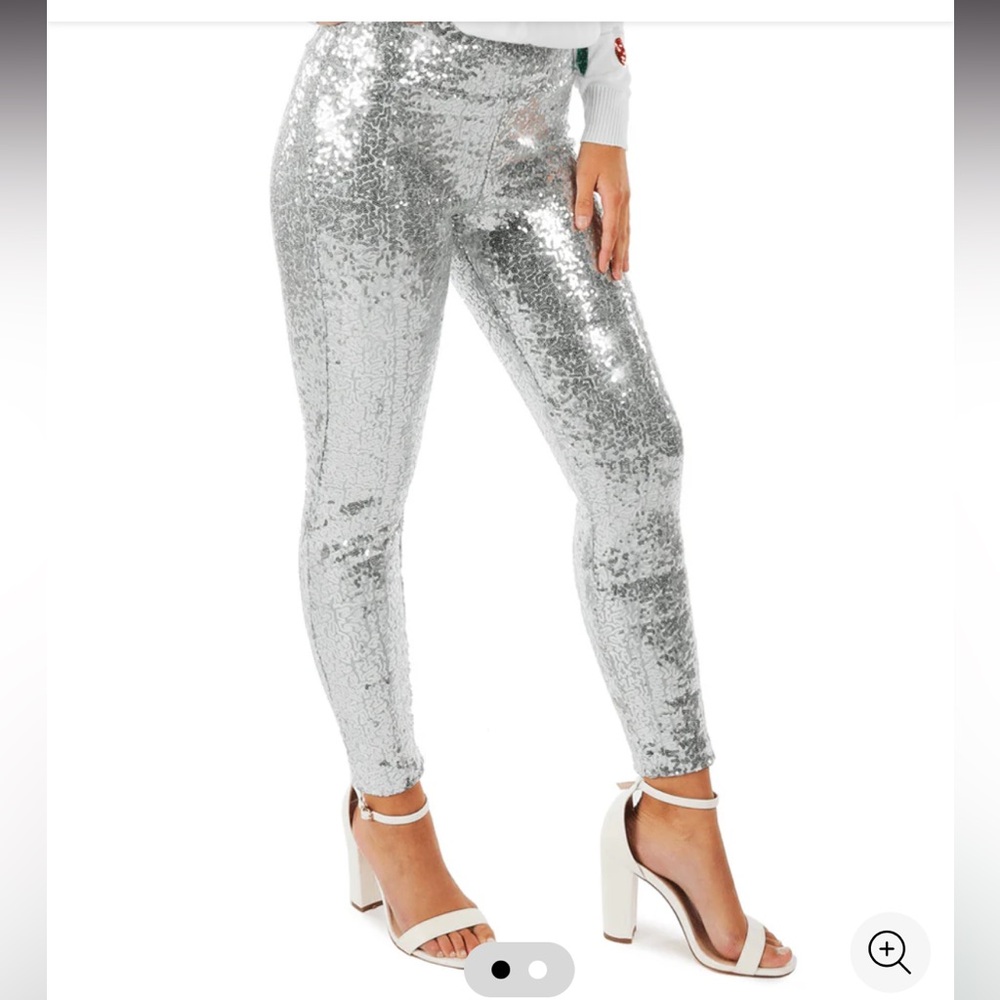 Tipsy Elves Shimmering Silver High Waisted Leggings NWT Size Large
